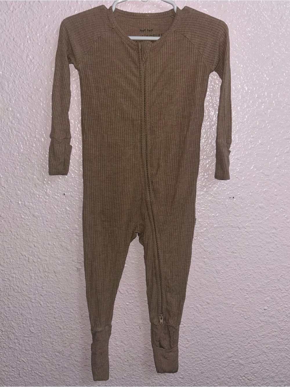 Little Sleepies Brown Ribbed Zip Footie One-Piece